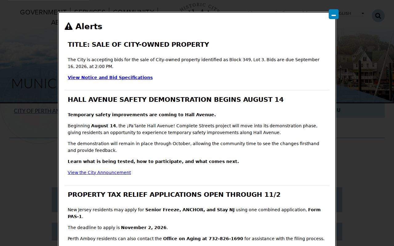Perth Amboy neighbors reference showing city municipal boards index