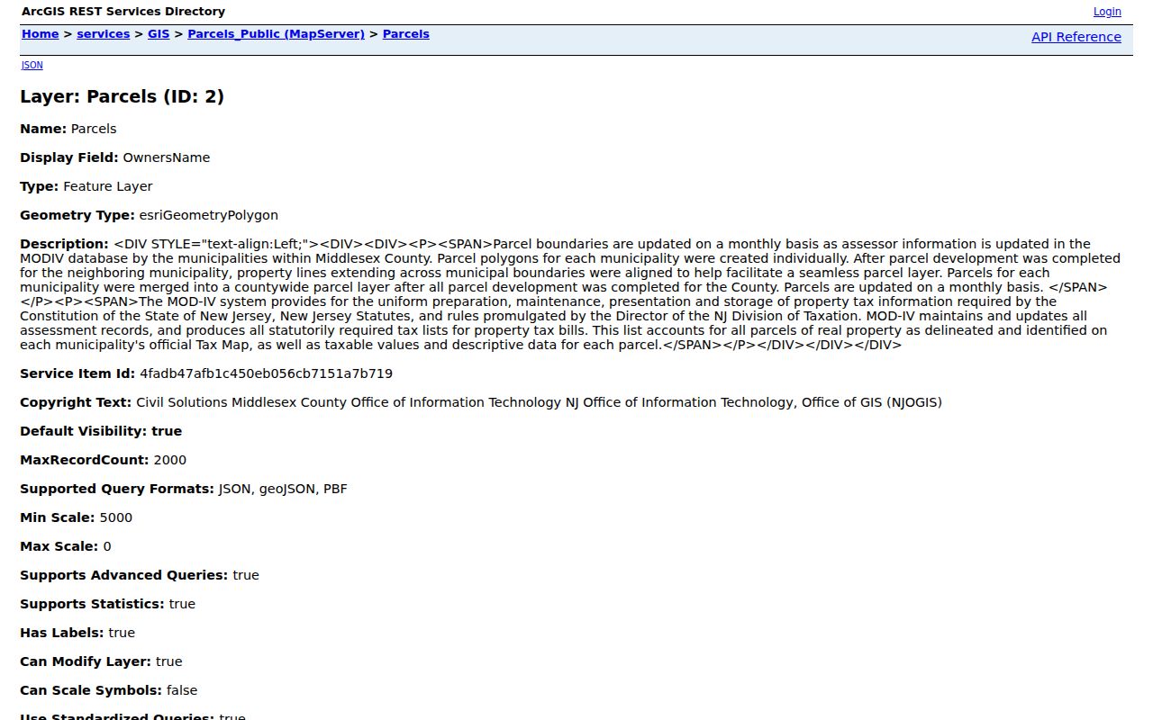 Perth Amboy neighbors reference showing Middlesex parcel layer query fields