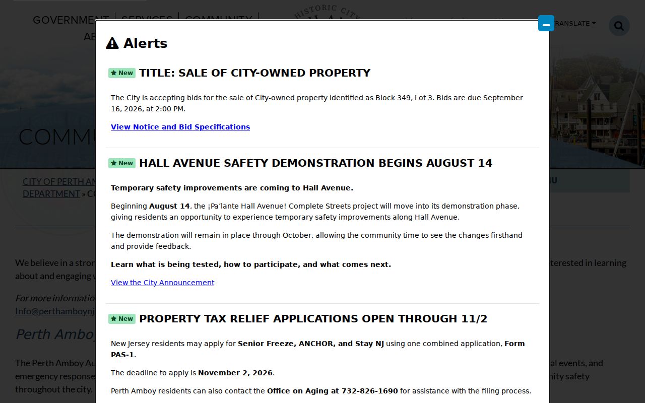 Perth Amboy neighbors reference showing community programs and Neighborhood Watch