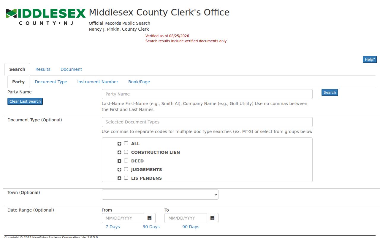 Perth Amboy street directory Middlesex official deed search