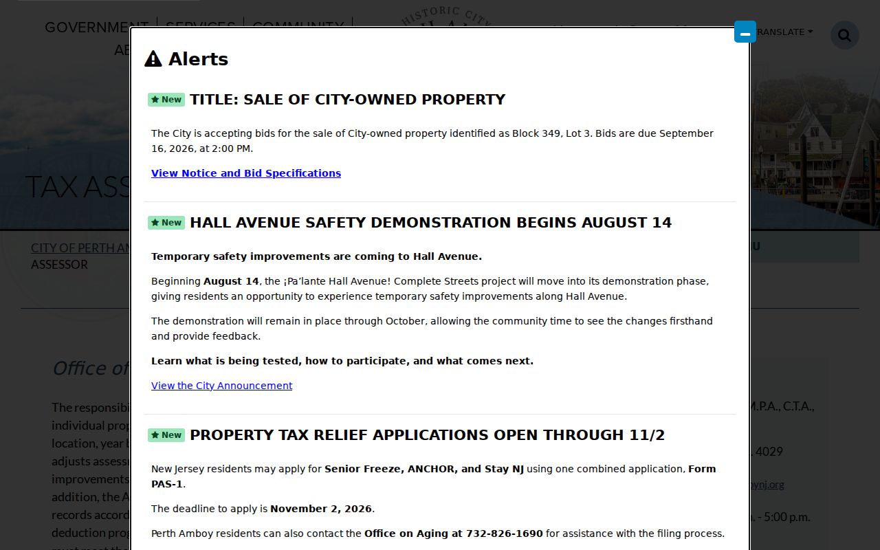 Perth Amboy street directory Tax Assessor parcel record source
