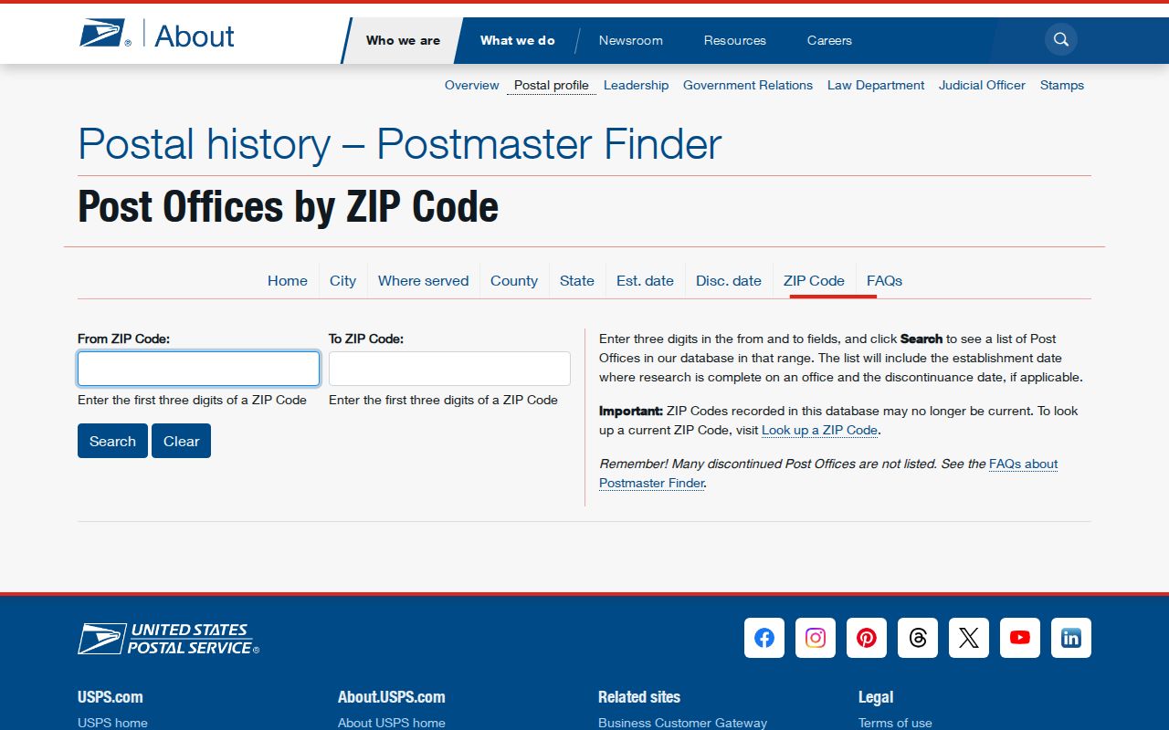 Perth Amboy ZIP code directory reference showing USPS historical post-office search